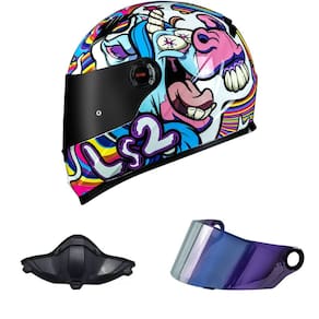 Capacete Ls2 FF358 Bubble Branco Mais Viseira Camaleão e Narigueira HJC