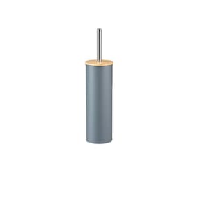 Escova Sanitaria C/ Tampa De Bambu E Suporte Soft Cinza