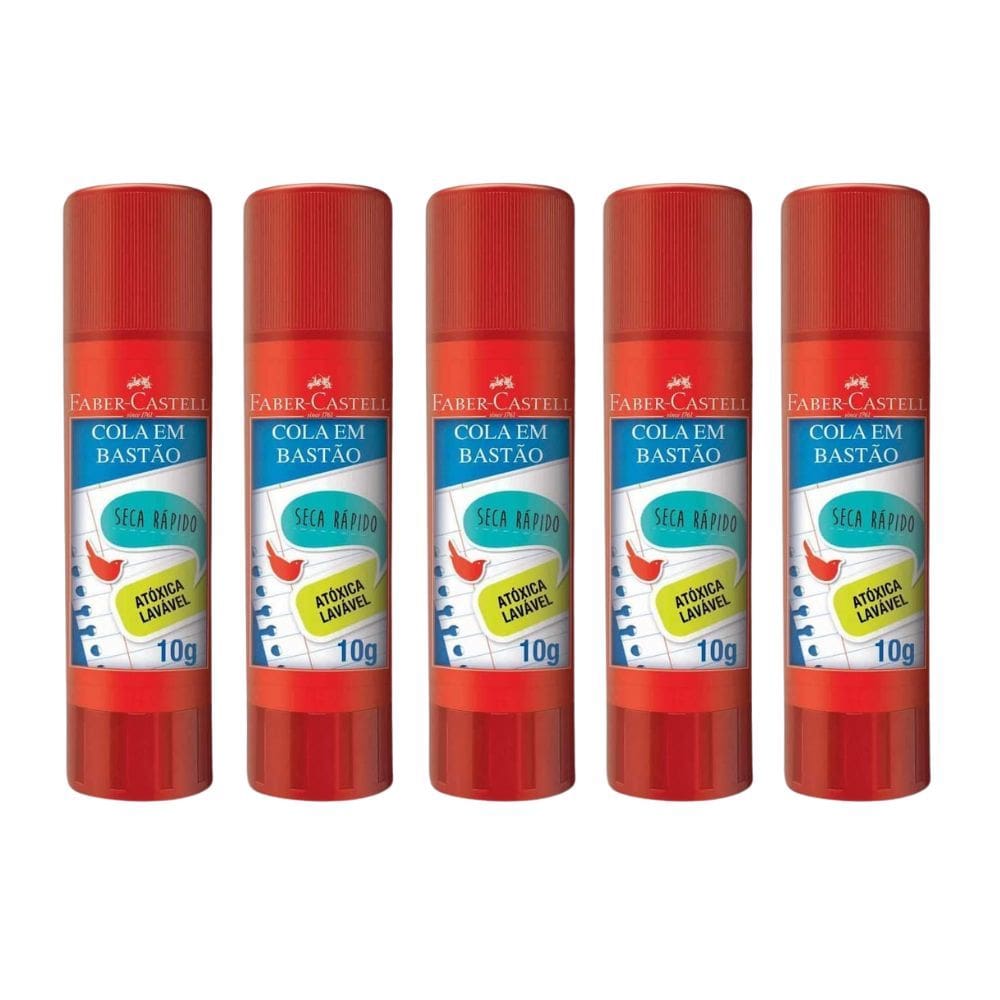 Kit 05 Colas Bastão Lavável 10g - Faber Castell