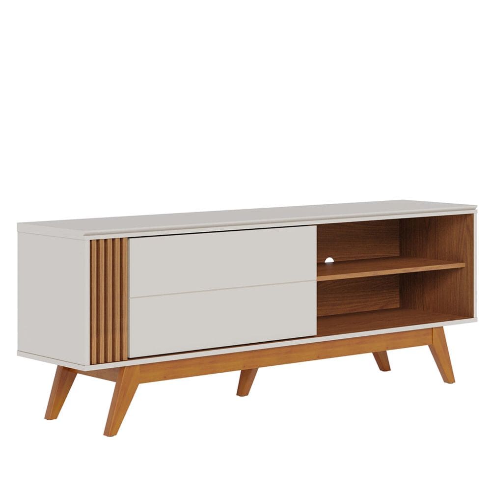 Rack Para Sala de Estar TV 60 Pol Quebec C04 Off White Matte Freijó - Lyam Decor