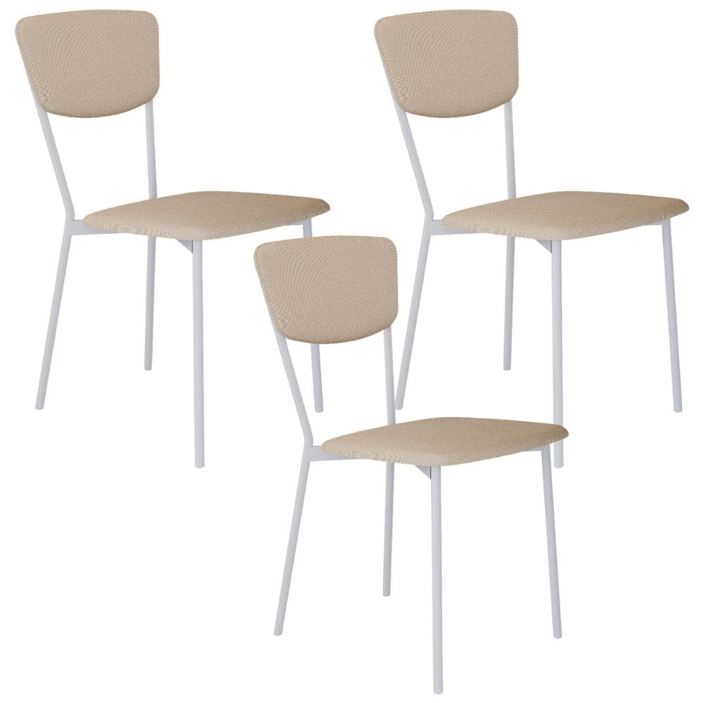 Kit 03 Cadeira Para Sala de Jantar Village Branco C01 Linho Areia - Lyam Decor