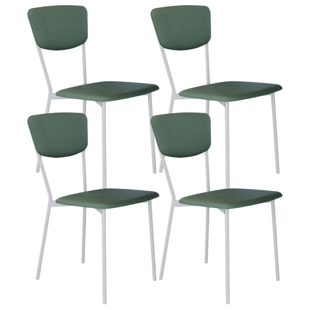 Kit 04 Cadeira Para Sala de Jantar Village Branco C01 Courino Verde Sálvia - Lyam Decor