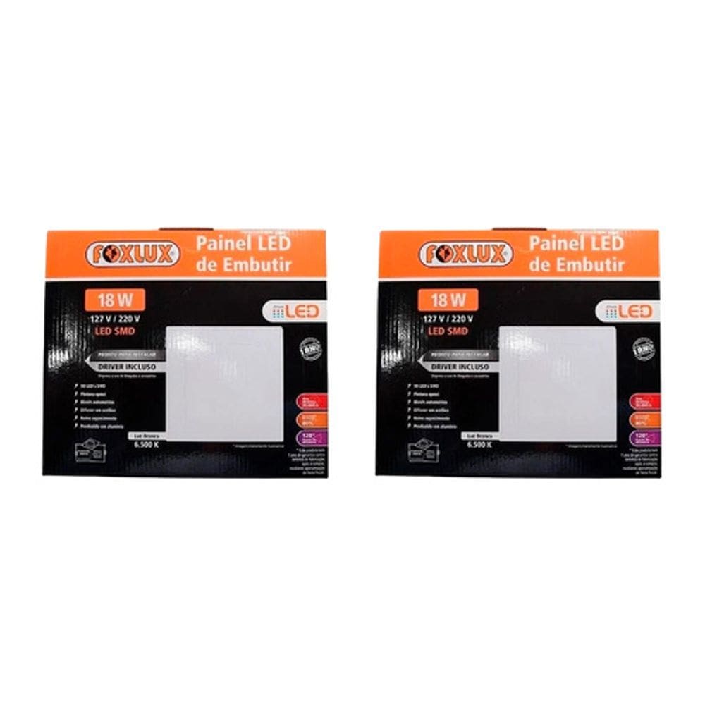 Painel LED 18W Downlight Bivolt 6500K Quad Embutir Foxlux