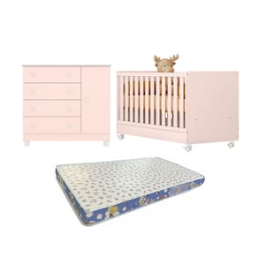 Tudo o que Seu Bebê Precisa P Dormir Bem Berço Americano + Cômoda Doce Sonho e Colchão Ortobom-Qmovi