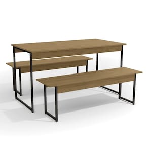Mesa com 2 Bancos Estilo Industrial LI013 Freijo Preto Fosco KPB