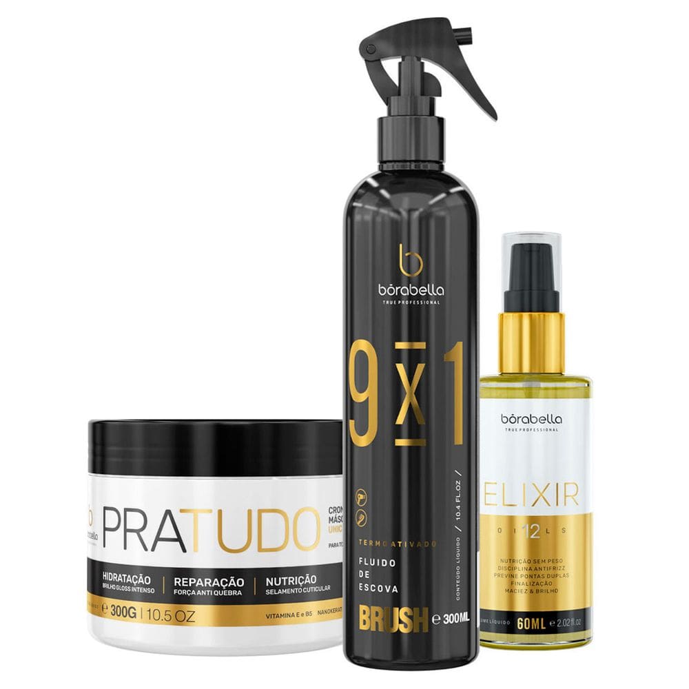 Kit Mascara Pratudo, Fluído Brush e Elixir 12 Óleo Borabella
