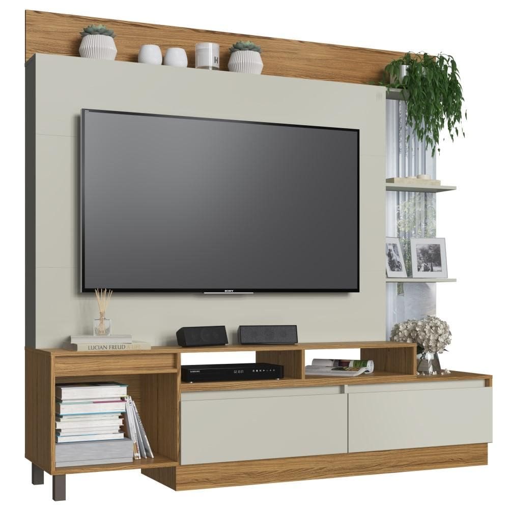 Rack com Painel para TV até 50 Polegadas 1 Porta 2 Gavetas HO5120-E Naturalle/Cristalo - Decibal