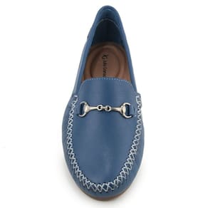 Mocassim Feminino Conforto Sapato Drive Macio casual Couro Azul