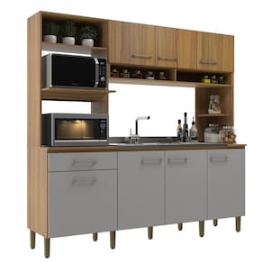 Armário de Cozinha Compacta 200cm 7 Portas 1 Gaveta CO1516 Ipê/Griseo - Decibal