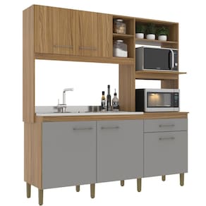 Armário de Cozinha Compacta 190cm 5 Portas 1 Gaveta CO1515 Ipê/Griseo - Decibal
