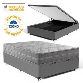 Cama Box Baú com Colchão de Molas Ensacadas Ultra Spring Anjos Casal 138cm