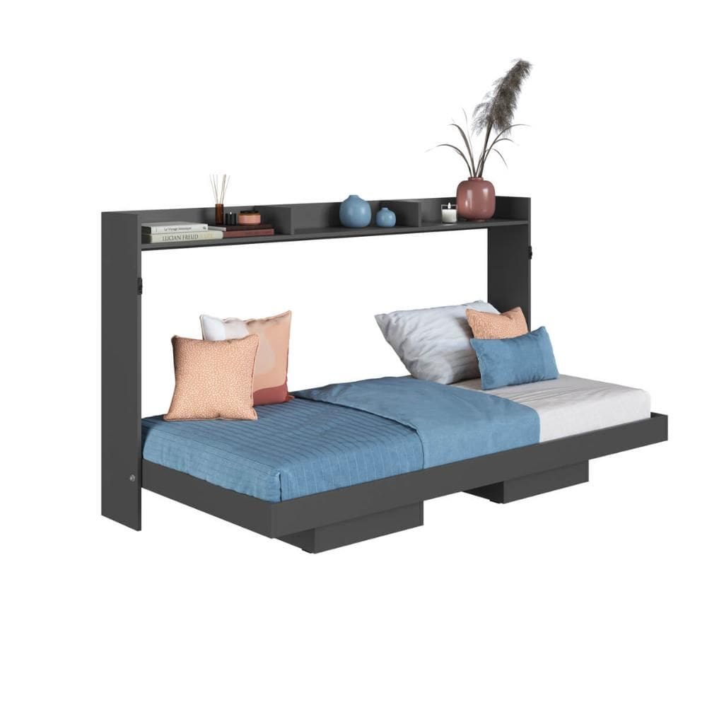 Cama Articulada Solteiro Horizontal com 2 Nichos 1 Prateleira CH1080 80cm Grafite - Art In Móveis