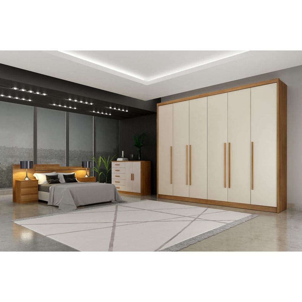 Guarda Roupa Casal 6 Portas 8 Gavetas - Orfeus-Cumaru/Fendi - Móveis Novo Horizonte