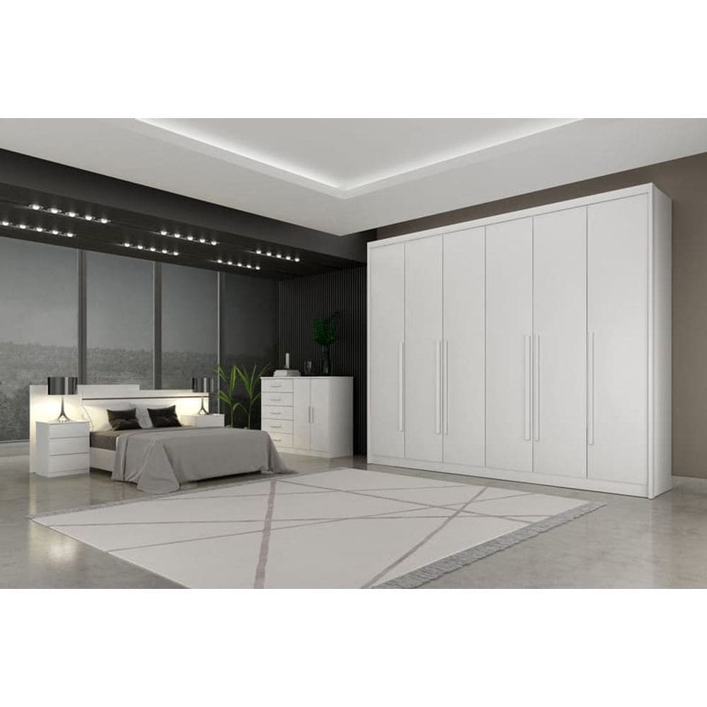 Guarda Roupa Casal 6 Portas 8 Gavetas - Orfeus-Branco - Móveis Novo Horizonte