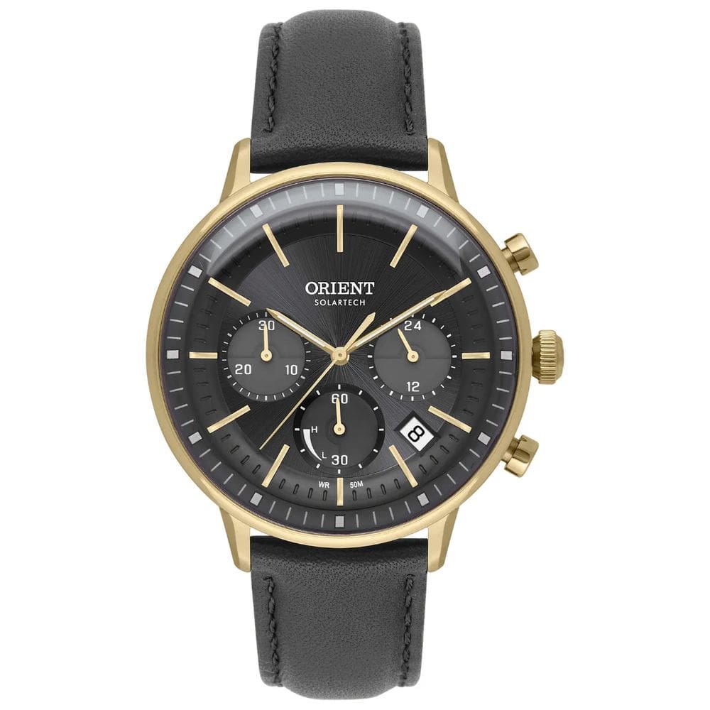 Relógio Orient Masculino Dourado Crono Solar Mgscc010 G1px