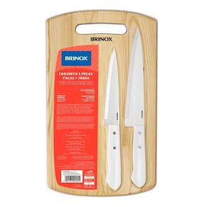 Conjunto 2 Facas e 1 Tábua em Madeira Brinox