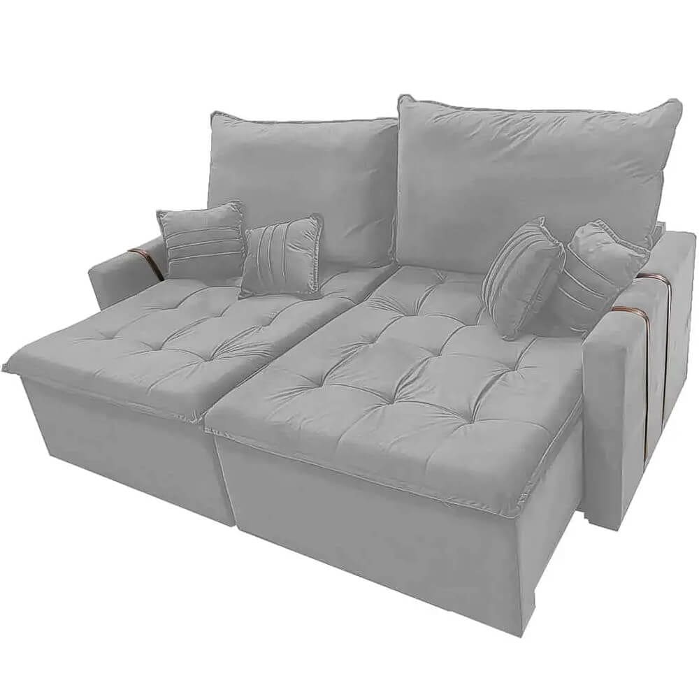 Sofá Cama Chicago 180cm em Linho 2 Lugares Retrátil e Reclinável Kasacomigo Cor Prata