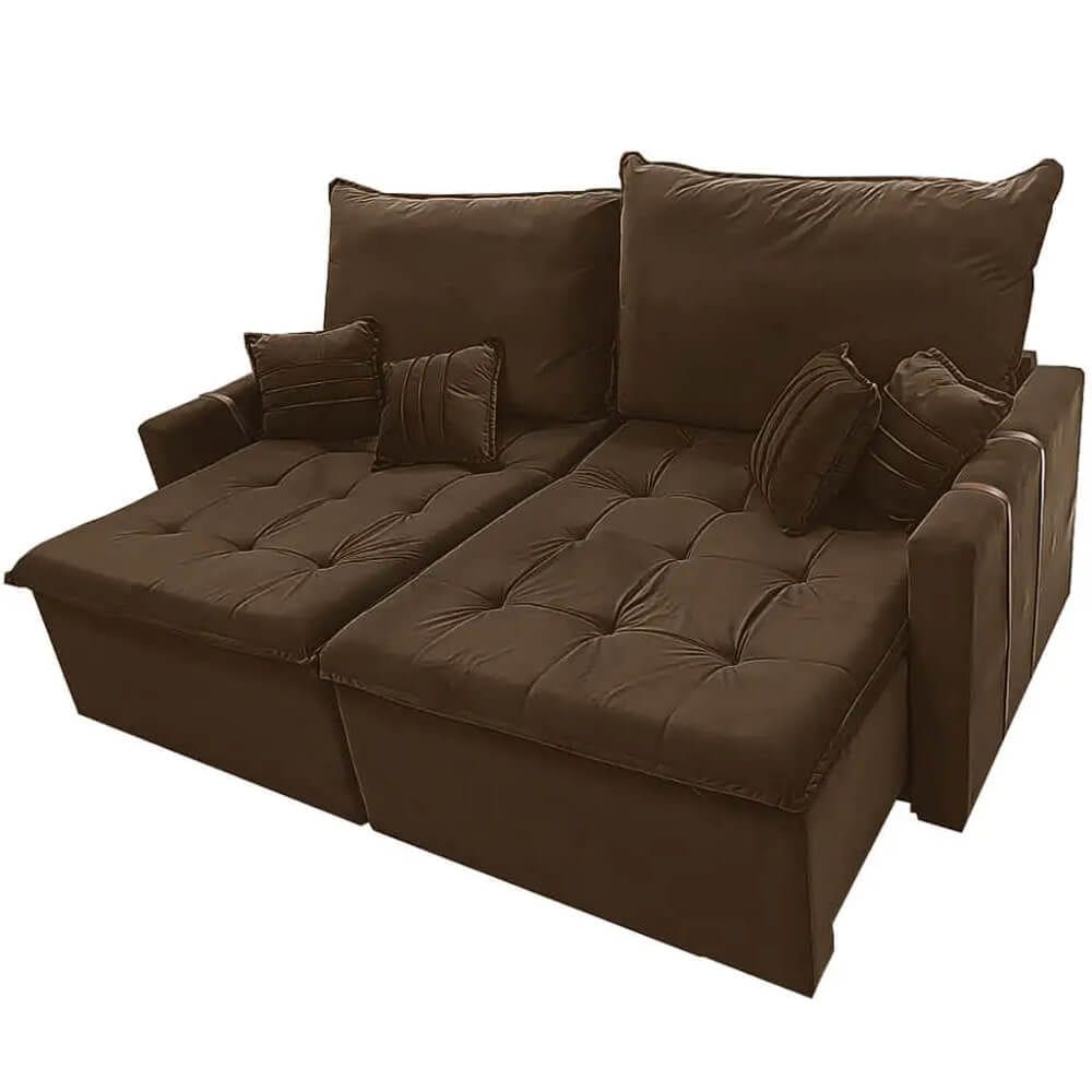 Sofá Cama Chicago 180cm em Veludo 2 Lugares Retrátil e Reclinável Kasacomigo Cor Marrom