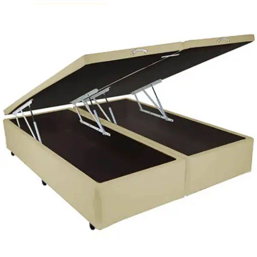 Base Box Bipartida Baú Queen em Suede Universal 41x198x158 Cor Bege