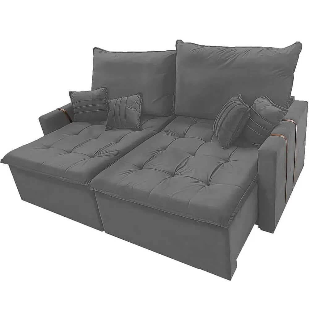 Sofá Cama Chicago 180cm em Veludo 2 Lugares Retrátil e Reclinável Kasacomigo Cor Grafite