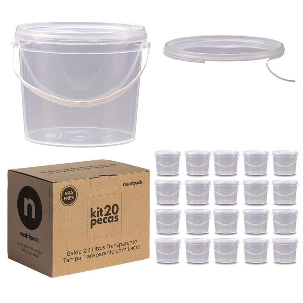 Balde 2.2L Transparente Para Brinquedos - Kit 20 Pçs