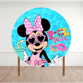 Painel Redondo Lona Fosca 1,20M- Tema Minnie Pool Party