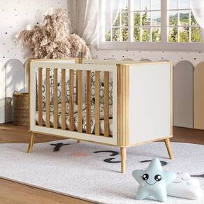 Berço Minicama Americano 4 em 1 Luly 100% Mdf Espresso Móveis Off White/Amêndoa