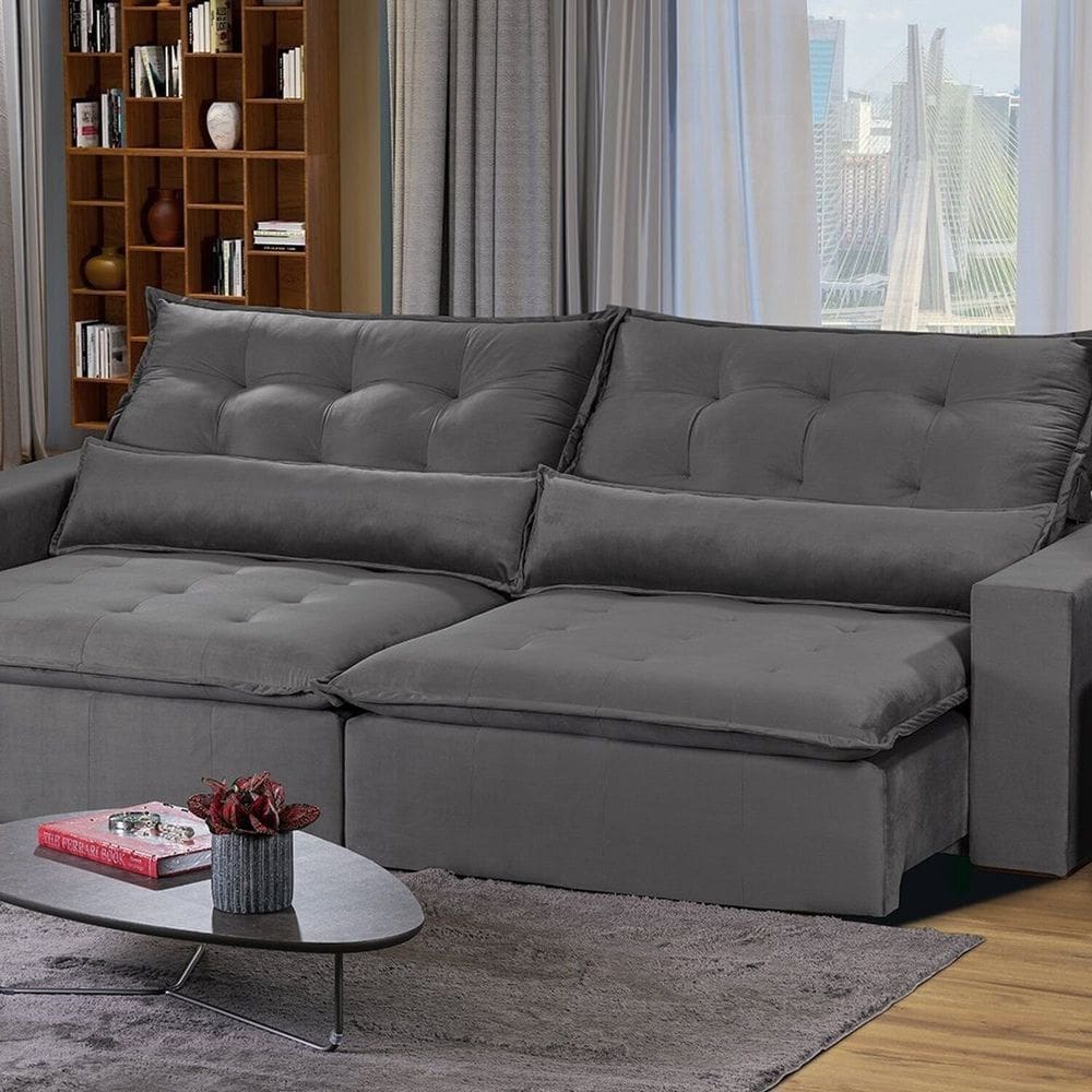 Sofá Bahia Modular 6 Lugares 290cm com Molas Retrátil e Reclinável
