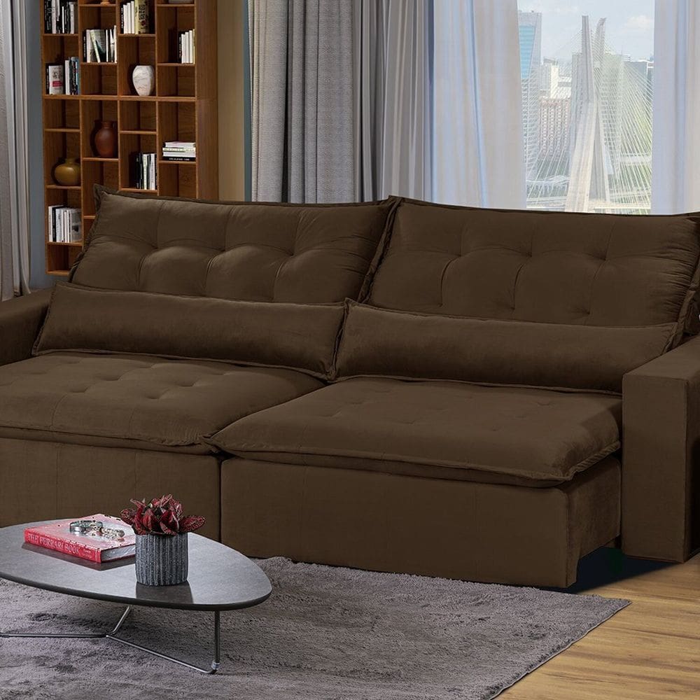 Sofá Bahia Modular 6 Lugares 290cm com Molas Retrátil e Reclinável