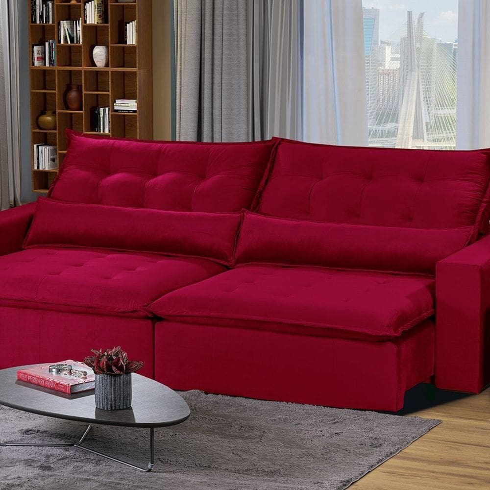 Sofá Bahia Modular 6 Lugares 290cm com Molas Retrátil e Reclinável