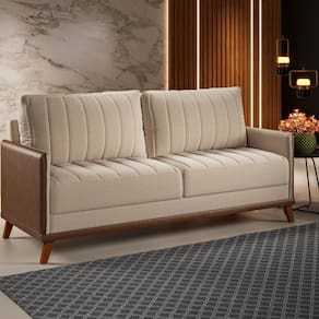 Sofá Living 200cm 4 Lugares com Pés de Madeira Seletto Bronze