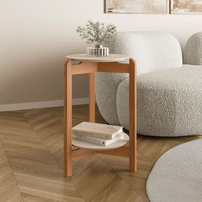 Mesa Lateral Mdf com Pés de Madeira Maciça Lizz Off White/Cedro