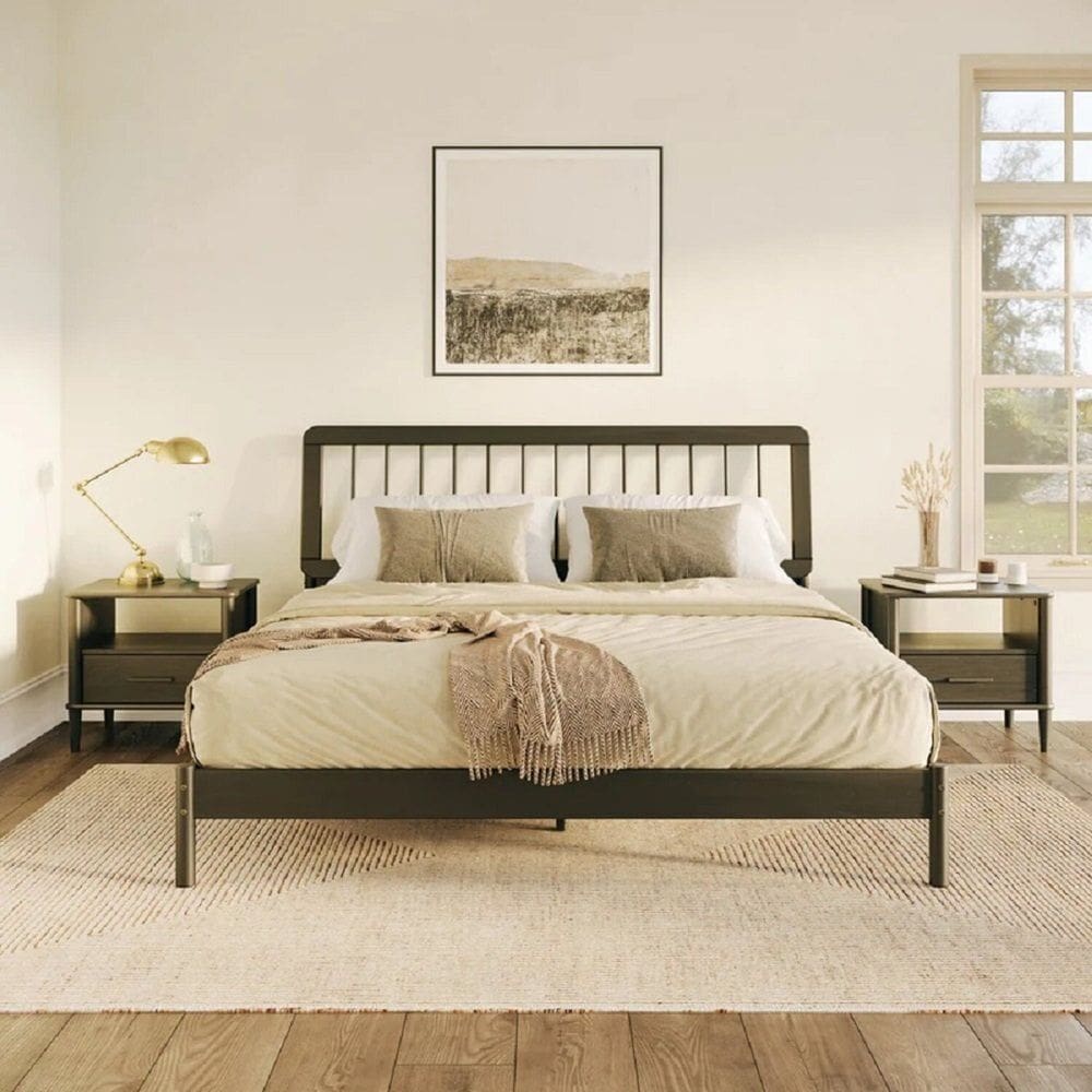 Cama King Size em Madeira de Pinus Frame Preto