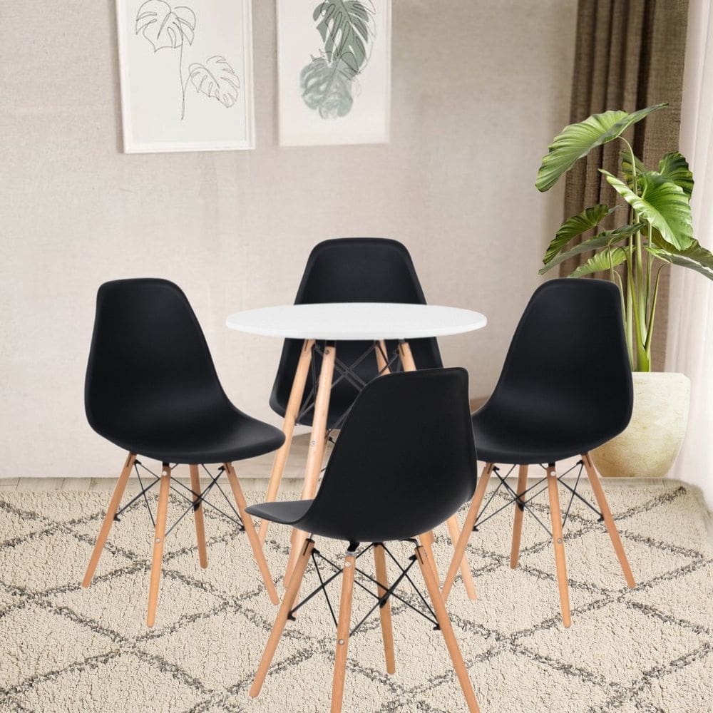 Kit Mesa Jantar Eiffel 80 Branca com 4 Cadeiras Eiffel Preto Branco/Preto