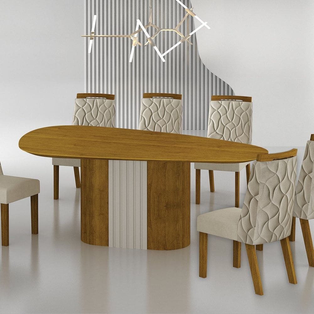 Conjunto Sala de Jantar Mesa Dacota 6 Cadeiras Dacota Freijó/Palha
