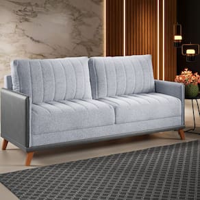 Sofá Living 200cm 4 Lugares com Pés de Madeira Seletto Inox