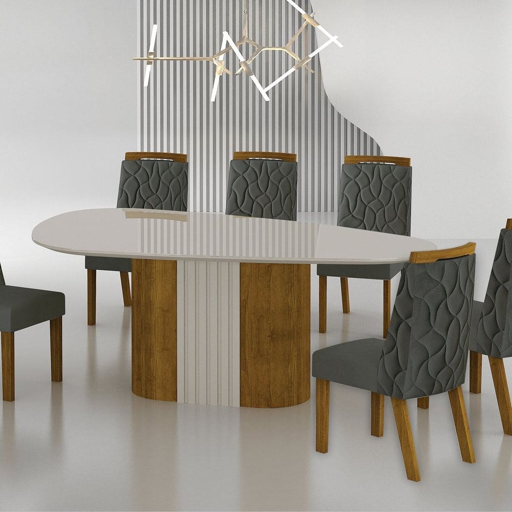 Conjunto Sala de Jantar Mesa Dacota 6 Cadeiras Dacota freijo/cinza