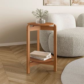 Mesa Lateral Mdf com Pés de Madeira Maciça Lizz Cedro