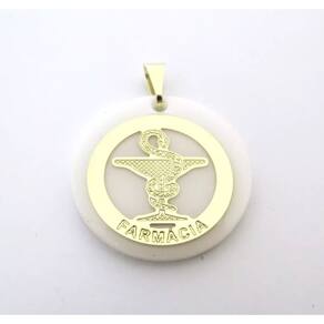 Pingente Farmácia No Acrílico Branco Folheado A Ouro 18k