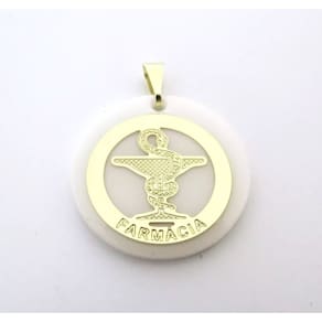 Pingente Farmácia No Acrílico Branco Folheado A Ouro 18k