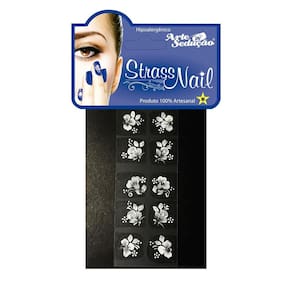 Kit 100 Adesivos Unhas Strass Nail, Artesanal, Branquinho