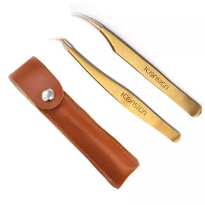 Kit 2 Pincas Para Cilios Alongamento Ponta Reta E Curva