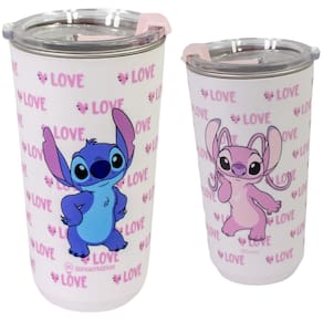 Copo Stitch E Angel Love Térmico Quente Gelado 500ml Com Tampa Oficial Disney