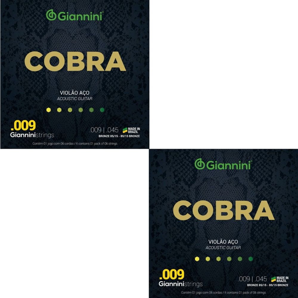 Kit 2 Encordoamento Violão Giannini Aço Cobra Bronze GEEWAK 85/15 0.009"