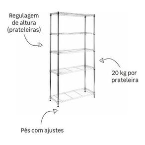 Estante Organizadora Multiuso Aço Cromado 180X90X35Cm Deluxe