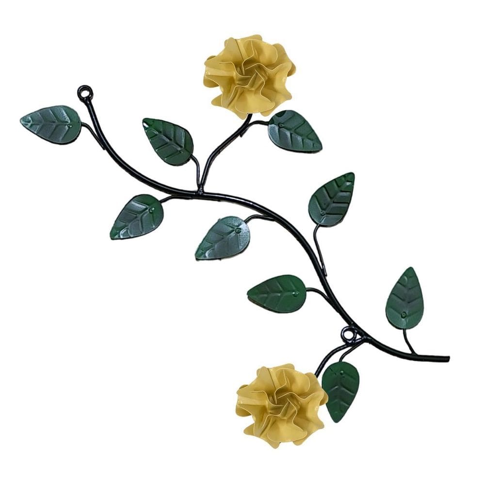Arranjo De Parede Com Folhas E Flores Em Ferro 2 Rosas Bege