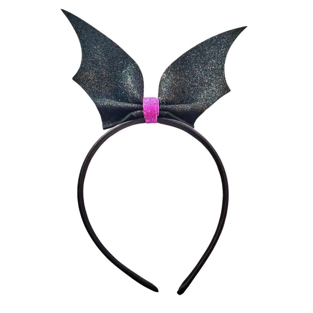 Arco Tiara Morceguinha Preto Com Glitter Para Fantasia