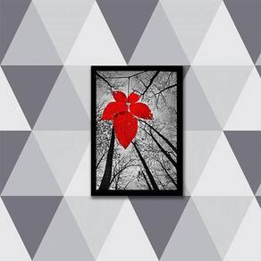 Quadro Fotografia Folha Maple Vermelha 45X34 Com Vidro Preta