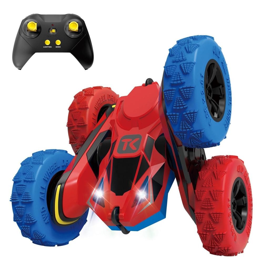 Controle remoto RC Stunt Car Threeking frente e verso vermelho+azul