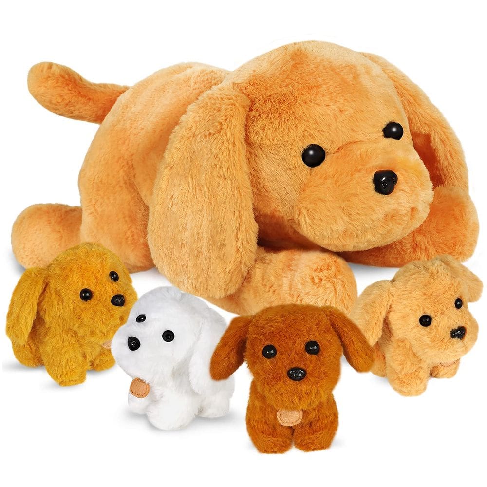 Brinquedo de bichos de pelúcia KMUYSL Mommy Dog com 4 filhotes de 40 cm